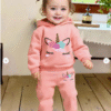 1 2pcs Baby Girl Casual Fashionable Cute Cartoon Unicorn Print Minimalist Fleece Lined Hoodie Sweatshirt And Pants Set, Autumn/Winter, Pink Hoodie Set Fall