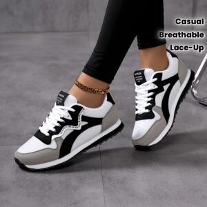 Women's Retro Low-Top Lace-Up Sneakers - Breathable Fabric Striped Casual Shoes with TPR Sole, All-Season Comfort for Running, Walking & Casual Attire, Ladies Sneakers, Running Footwear, Vintage Aesthetic, Flexible Footwear