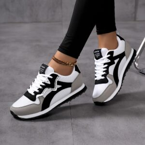 Women's Retro Low-Top Lace-Up Sneakers - Breathable Fabric Striped Casual Shoes with TPR Sole, All-Season Comfort for Running, Walking & Casual Attire, Ladies Sneakers, Running Footwear, Vintage Aesthetic, Flexible Footwear