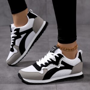 Women's Retro Low-Top Lace-Up Sneakers - Breathable Fabric Striped Casual Shoes with TPR Sole, All-Season Comfort for Running, Walking & Casual Attire, Ladies Sneakers, Running Footwear, Vintage Aesthetic, Flexible Footwear