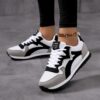 Women's Retro Low-Top Lace-Up Sneakers - Breathable Fabric Striped Casual Shoes with TPR Sole, All-Season Comfort for Running, Walking & Casual Attire, Ladies Sneakers, Running Footwear, Vintage Aesthetic, Flexible Footwear